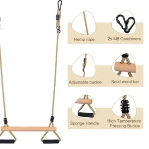 Wooden Trapeze Swing Bar with Black Gym Handles